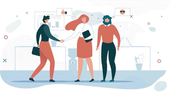 An illustration shows a new employee meeting new team members